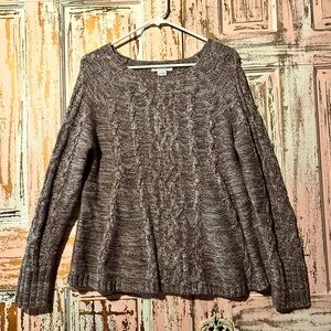 KEREN hart Marled Cable Knit Scoop-Neck Sweater - Gray